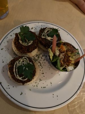 Falafel on pitas  at Brasseur Local in Quebec