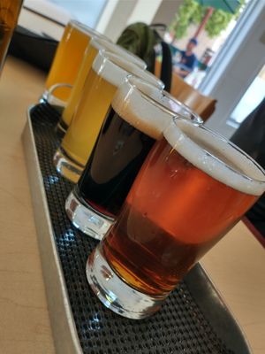 Beer flight at Brasseur Local in Quebec