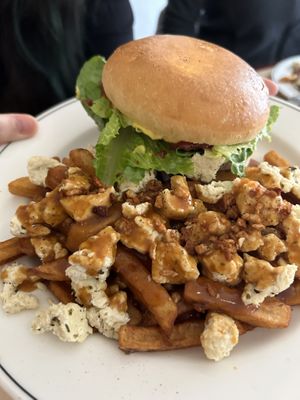 Burger and poutine  at Brasseur Local in Quebec