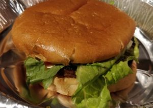 Takeout burger (delicious) at Brasseur Local in Quebec