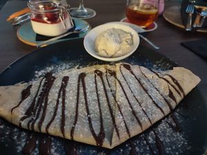 Pancakes with optional filling & topping (try the coconut cream!) at 11:11 Bistro Bar Healthy Food in Gran Canaria