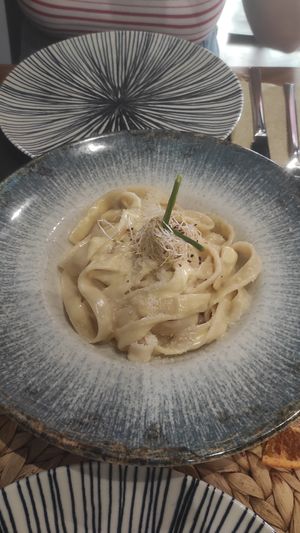 4 cheese homemade Tagliatelle. Super creamy and cheesy! at 11:11 Bistro Bar Healthy Food in Gran Canaria