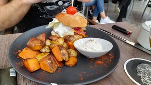 Traditional burger - w/superb garlic mayo!! at 11:11 Bistro Bar Healthy Food in Gran Canaria