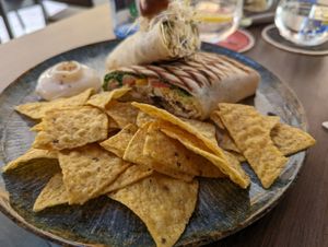 Burrito with Tofu, some Nachos and Aioli at 11:11 Bistro Bar Healthy Food in Gran Canaria
