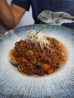 Pasta con soja texturizada at 11:11 Bistro Bar Healthy Food in Gran Canaria