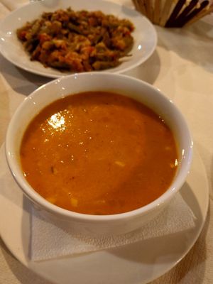 Giant fava bean "soup" at Plazhi I Ri Caci in Sarande