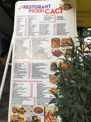 Street menu at Plazhi I Ri Caci in Sarande