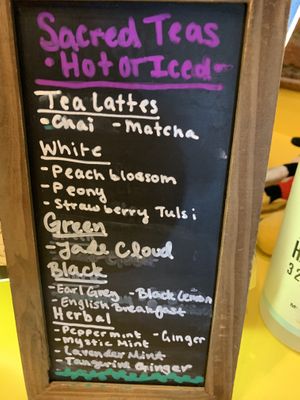 Tea options  at Sacred Grounds Cafe in Edwardsville