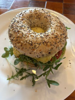 everything bagel sandwich (sub for just egg, remove cheese, remove bacon)! at Sacred Grounds Cafe in Edwardsville