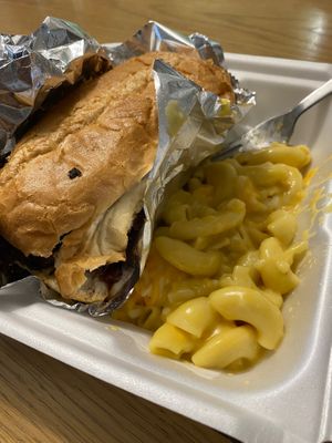 pulled bbq jackfruit sandwich, got a large mac and put a bit in with the sandwich. There was coleslaw on the side for the sandwich but it was so good I just ate it.  at Jack it Up Vegan Eats in Rockford