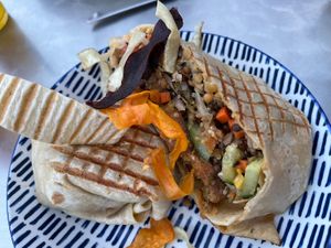 Vegan falafel-Wrap  at Bistro martin's in Nebel