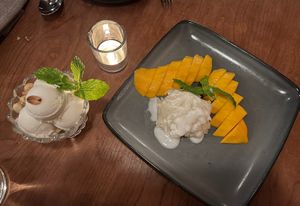 Mango sticky rice and coconut ice cream  at Pusadee's Garden in Pittsburgh