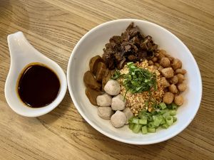 boat noodles with sauce  at CANES Vegan Casual Dining Restaurant & Grocery Store in Bangkok