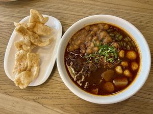 Boat noodles soup set  at CANES Vegan Casual Dining Restaurant & Grocery Store in Bangkok