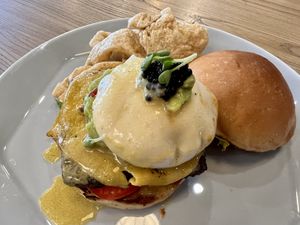 Benedict burger  at CANES Vegan Casual Dining Restaurant & Grocery Store in Bangkok