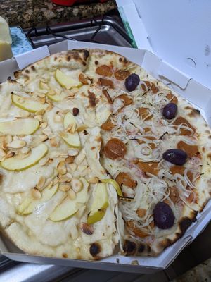 Half vegan "brie and apple". A little sweet. Half vegan caprese. at Francesca Pizzaria - Vila Planalto in Brasilia