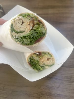 Italian falafel sandwich - removed mozzarella cheese to make vegan. Staff assured me that the pesto mayo was a vegan recipe    at Mum's Falafel in Paphos