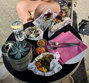 Pita's, cauliflower, sweet potato fries and kimchi at Karma Kebab in Utrecht