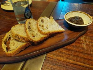 Starter on the house / Black olives spread at Lamucca de Pez in Madrid