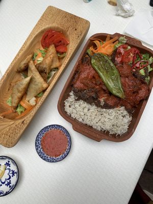 Samosa and İskender  at Refresh Vegan Kitchen in Kas