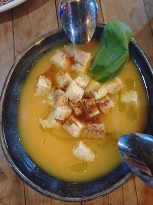 Pumpkin and coconut soup of the day at Refresh Vegan Kitchen in Kas