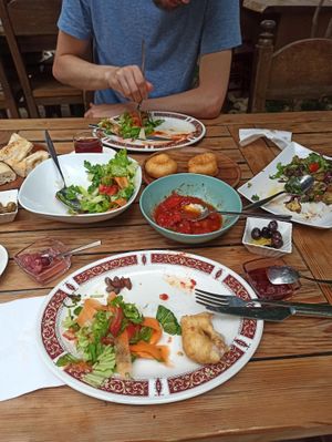 Breakfast (we only took the picture halfway in...) at Refresh Vegan Kitchen in Kas