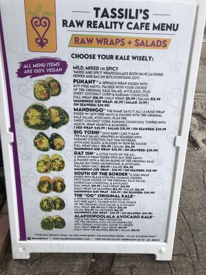 Menu   at Tassili's Raw Reality in Atlanta