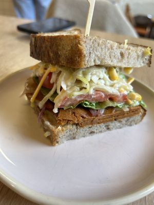vegan ham and coleslaw sandwich  at Crush in Krakow