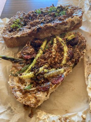 Sandwich made out of green bean, cherries and a bunch of other stuff I could not identify 😂 at Crush in Krakow