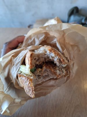 Green bean and red berries sandwich at Crush in Krakow