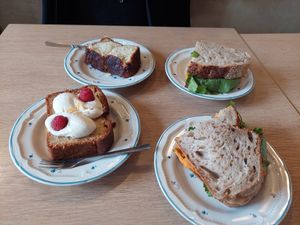 Cake and a sandwich we shared at Crush in Krakow