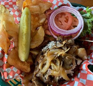 Gardein burger with fixings    at Adirondack Hotel in Long Lake