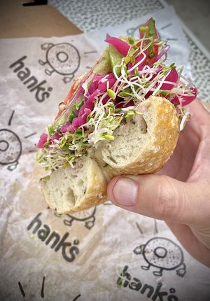 The number four what an incredible veggie sandwich  at Hank's Bagels in Sherman Oaks