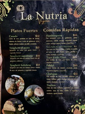 Menu January 2024  at La Nutria Vegana in San Jose