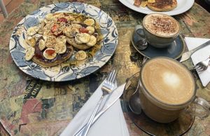 vegan pancakes, non-dairy coffee drinks!   at Oliver's Village Cafe  in North West London