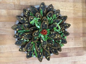 VEGAN Kibbie Stuffed with Spinach, Garbanzo, Caramelized Onions and more.  at Alforon in San Diego