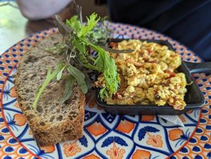 Scrambled tofu at Cafe Entre Cerros in Valparaiso