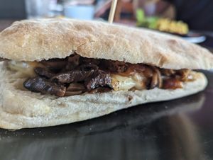 Seitan mushroom ciabatta at Cafe Entre Cerros in Valparaiso