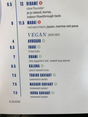 VG = vegan   at Blue Sushi Sake Grill in Houston