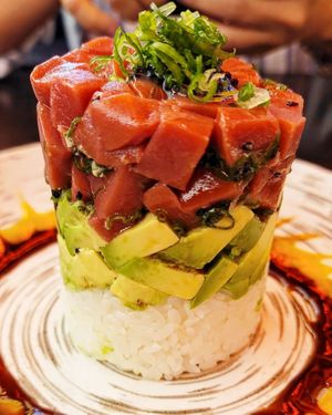 Vegan tuna tower at Blue Sushi Sake Grill in Houston