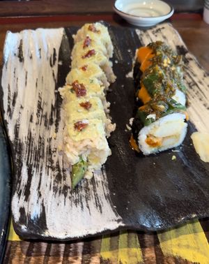 Eden roll on the left, up in smoke on the right  at Blue Sushi Sake Grill in Houston