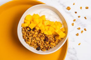 Homemade veggie yoghourt with granola and bio fruit at The Krass Corner in Tenerife