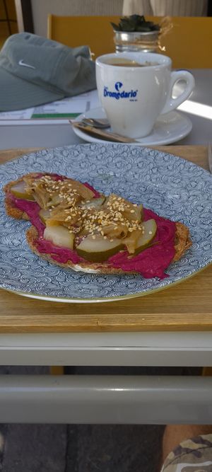 Sour dough, beetroot mix topping at The Krass Corner in Tenerife