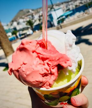 Kiwi, strawberry and lemon at Kayak Gelato & Frozen Yogurt in Sarande