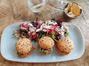 Mini Burgers with salad at Velada in Barcelona