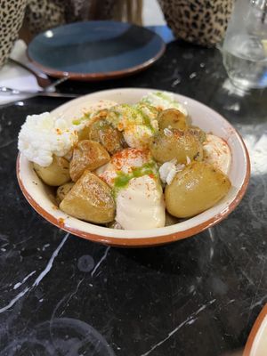 Potatos with vegan cheese and creme just nice!  at Velada in Barcelona