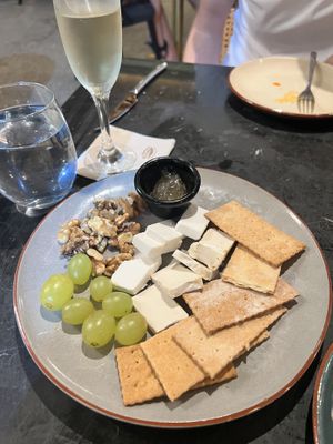 The cheese board. We think one was just VioLife’s Feta (which we like but would expect home made, might be wrong) the other Bree cheese was very nice and creamy!  at Velada in Barcelona