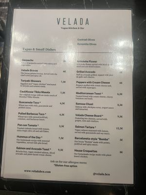 Menu  at Velada in Barcelona