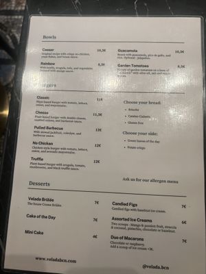 Menu  at Velada in Barcelona