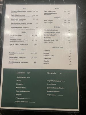 Menu  at Velada in Barcelona
